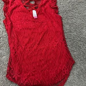 Elegant Red Lace Women's Top